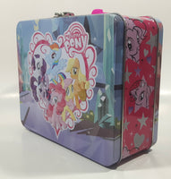 2013 Hasbro My Little Pony Cartoon Characters Pink and Blue Embossed Tin Metal Lunch Box