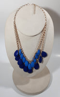 Dark Blue and Light Blue Plastic Drop Disc 19" Long Gold Tone Necklace