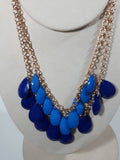 Dark Blue and Light Blue Plastic Drop Disc 19" Long Gold Tone Necklace