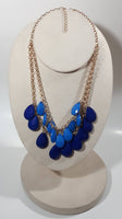 Dark Blue and Light Blue Plastic Drop Disc 19" Long Gold Tone Necklace