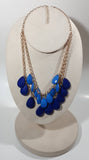 Dark Blue and Light Blue Plastic Drop Disc 19" Long Gold Tone Necklace