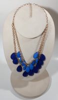 Dark Blue and Light Blue Plastic Drop Disc 19" Long Gold Tone Necklace