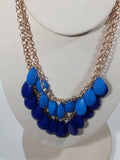 Dark Blue and Light Blue Plastic Drop Disc 19" Long Gold Tone Necklace