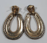 Vintage Horse Shoe Shaped Dark Green Marble Look 1 1/4" Push Back Earrings