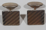 Vintage Dashed Diagonal Striped Pattern 1/2" x 1/2" Silver Tone Metal Cuff Links