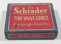 Antique 1930s Schrader Tire Valve Cores Box with Two Valves left