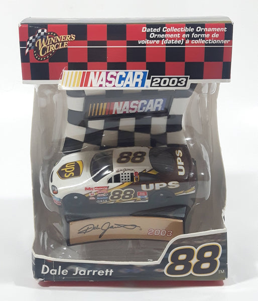 2003 Trevco Winner's Circle NASCAR Dale Jarrett #88 UPS Ford Car and Flag Shaped Christmas Ornament New in Box