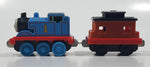 2011 Mattel Thomas & Friends Blue #1 Thomas Pulling Orange Passenger Car 5 1/2" Long Magnetic Die Cast Toy Vehicle W6268