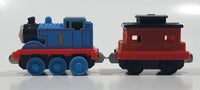 2011 Mattel Thomas & Friends Blue #1 Thomas Pulling Orange Passenger Car 5 1/2" Long Magnetic Die Cast Toy Vehicle W6268