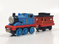 2011 Mattel Thomas & Friends Blue #1 Thomas Pulling Orange Passenger Car 5 1/2" Long Magnetic Die Cast Toy Vehicle W6268