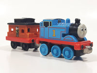 2011 Mattel Thomas & Friends Blue #1 Thomas Pulling Orange Passenger Car 5 1/2" Long Magnetic Die Cast Toy Vehicle W6268