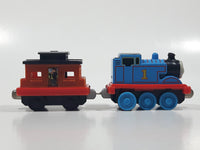 2011 Mattel Thomas & Friends Blue #1 Thomas Pulling Orange Passenger Car 5 1/2" Long Magnetic Die Cast Toy Vehicle W6268