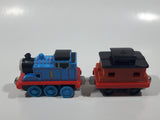 2011 Mattel Thomas & Friends Blue #1 Thomas Pulling Orange Passenger Car 5 1/2" Long Magnetic Die Cast Toy Vehicle W6268