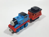 2011 Mattel Thomas & Friends Blue #1 Thomas Pulling Orange Passenger Car 5 1/2" Long Magnetic Die Cast Toy Vehicle W6268