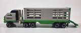 Vintage Tonka Semi Truck Livestock Horse Cattle Trailer Green and White Pressed Steel Die Cast Toy Car Vehicle