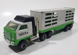 Vintage Tonka Semi Truck Livestock Horse Cattle Trailer Green and White Pressed Steel Die Cast Toy Car Vehicle