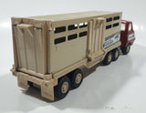 Vintage Tonka Semi Truck Livestock Horse Cattle Trailer Brown Red and Beige Pressed Steel Die Cast Toy Car Vehicle