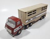 Vintage Tonka Semi Truck Livestock Horse Cattle Trailer Brown Red and Beige Pressed Steel Die Cast Toy Car Vehicle