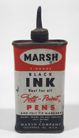 Vintage Marsh T-Grade Black Ink Best For All Felt-Point Pens and Felt Tip Markers 4 1/4" Tall Tin Metal Container 4 Fluid Ounces