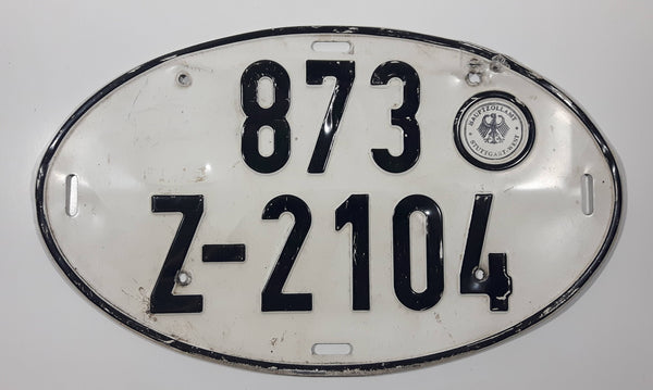 Vintage 1967 Western Germany Customs Export Hauptzollamt Stuggart-West Oval Shaped Metal Vehicle License Plate Tag 873 Z-2104