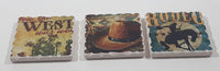 How the West Was Won Cowboy Hat and Rodeo Themed 2 1/4" x 2 1/4" Ceramic Tile Fridge Magnets Set of 3