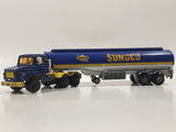 Rare Vintage Majorette Super Movers Semi Tractor Truck and Tanker Trailer Sunoco Blue and Yellow 1/60 Scale Die Cast Toy Car Vehicle