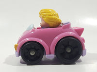 2009 Mattel Fisher Price Little People Wheelies Blonde Girl Purple Clothes Pink Plastic Toy Car Vehicle