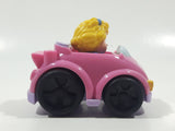 2009 Mattel Fisher Price Little People Wheelies Blonde Girl Purple Clothes Pink Plastic Toy Car Vehicle