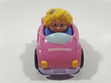 2009 Mattel Fisher Price Little People Wheelies Blonde Girl Purple Clothes Pink Plastic Toy Car Vehicle