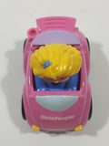 2009 Mattel Fisher Price Little People Wheelies Blonde Girl Purple Clothes Pink Plastic Toy Car Vehicle