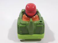 2013 Mattel Fisher Price Little People Wheelies Black Hair Red Cap Boy Orange Clothes Green Gator Plastic Toy Car Vehicle