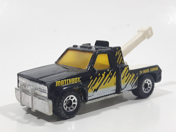 1998 Matchbox Motor Sports GMC Wrecker Truck 24 Hour Towing Black Die Cast Toy Car Vehicle