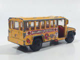 2002 Matchbox Kid's Cars Of The Years School Bus "Bulldogs Football" Yellow Die Cast Toy Car Vehicle Missing Side Door