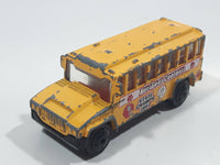 2002 Matchbox Kid's Cars Of The Years School Bus "Bulldogs Football" Yellow Die Cast Toy Car Vehicle Missing Side Door