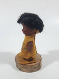 Vintage Aboriginal Native 3 3/4" Tall Loon Bird Themed Doll On Wood Tree Slice Stand