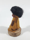 Vintage Aboriginal Native 3 3/4" Tall Loon Bird Themed Doll On Wood Tree Slice Stand