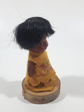 Vintage Aboriginal Native 3 3/4" Tall Loon Bird Themed Doll On Wood Tree Slice Stand