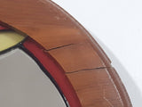 Red Bordered Blue Leaves Yellow and Orange Flowers Stained Painted Glass 9" x 13 1/2" Arched Wood Framed Glass Wall Mirror