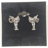 Western Horse Saddle Shaped Metal Snap Back Earrings