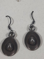 Western Cowboy Hat Shaped Dangling Metal Earrings Canadian Crafted