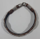 Western Braided Brown Leather Cowboy Themed 7" Long Metal Bracelet