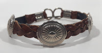 Western Braided Brown Leather Cowboy Themed 7" Long Metal Bracelet