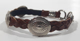 Western Braided Brown Leather Cowboy Themed 7" Long Metal Bracelet