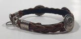 Western Braided Brown Leather Cowboy Themed 7" Long Metal Bracelet