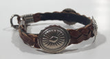 Western Braided Brown Leather Cowboy Themed 7" Long Metal Bracelet