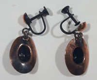 Western Cowboy Hat Shaped Dangling Copper Tone Metal Screw Back Earrings