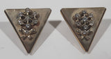 Vintage Rotary and Ribbon Rhinestone Triangle Shape Metal Clip On Screw Back Earrings