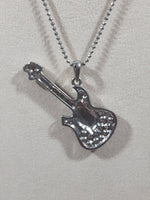 Iridescent Rhinestone Electric Guitar Shape Pendant 18" Long Metal Necklace