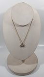 Golden Horse Head and Diamond Look Gemstone Horse Shoes Pendant 16" Long Gold Tone Metal Chain Necklace Missing Two Stones