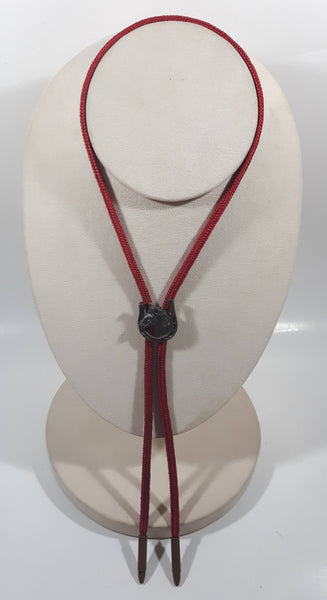 Western Horse Head in Horse Shoe Red Draw String Bolo Tie